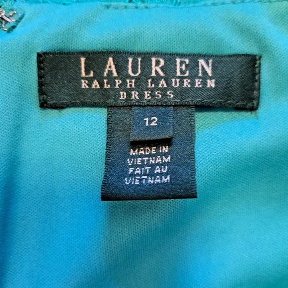 Lauren Ralph Lauren Turquoise Lace Overlay Sleeveless V Neck Dress Size 12 - Picture 6 of 7